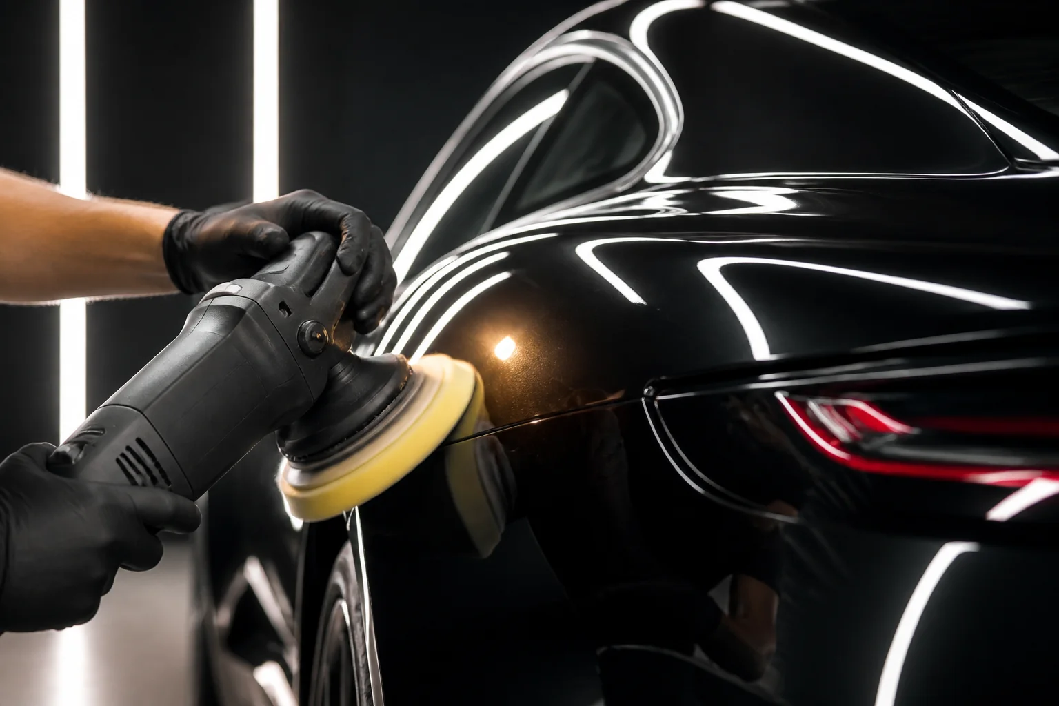 Detailer machine polishing vehicle paint